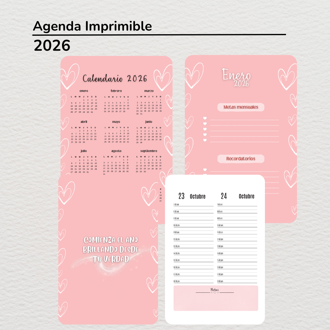 Agenda 2026 - Brilla a tu manera - Imprimible - Formato A4 y A5