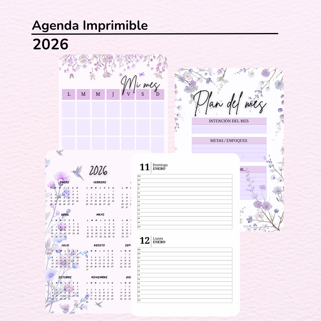 Agenda Floral 2026 — Imprimible en formato A4 / A5 | Estilo delicado y minimalista